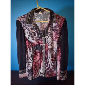 Walbusch Exquisit Blouse – Sheer Mixed Print Button Front Top M